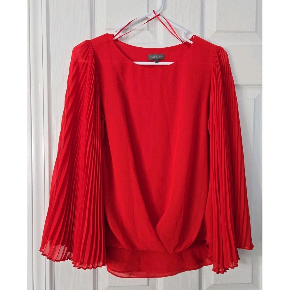 Vince Camuto Women's Bright Red Luxe Bell Sleeve Blouse Sz XS